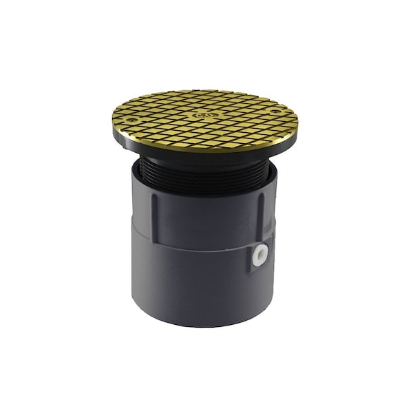 Jones Stephens 4in. PVC Over Pipe Fit Base Cleanout with 4in. Plastic Spud and 6in. Polished Brass Cover C60070 - main